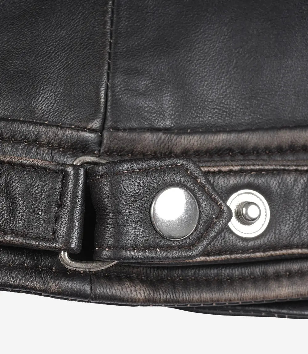 Veste style motard matelassée en cuir d'agneau véritable marron usé pour femme