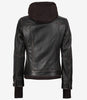 Blouson aviateur en cuir marron vieilli pour femme avec capuche amovible
