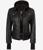 Blouson aviateur en cuir marron vieilli pour femme avec capuche amovible