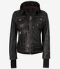 Blouson aviateur en cuir marron vieilli pour femme avec capuche amovible