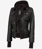 Blouson aviateur en cuir marron vieilli pour femme avec capuche amovible