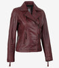 Veste motard bordeaux en cuir d'agneau véritable pour femme