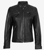 Veste en cuir matelassée noire style motard pour femme