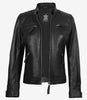Veste en cuir matelassée noire style motard pour femme