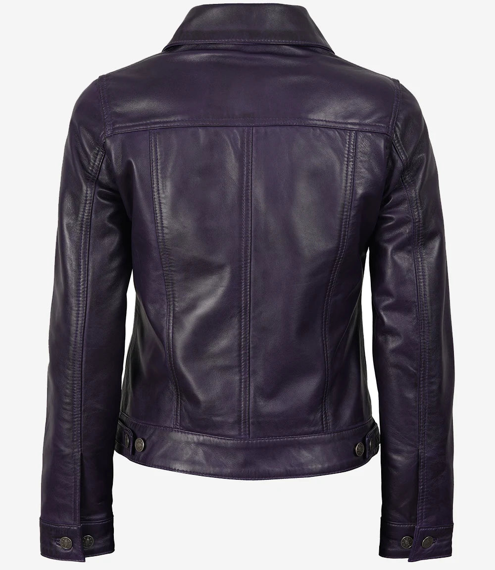 Veste de camionneur en cuir violet pour femme