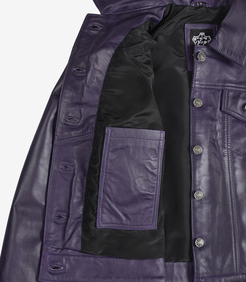 Veste de camionneur en cuir violet pour femme
