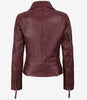 Veste motard bordeaux en cuir d'agneau véritable pour femme