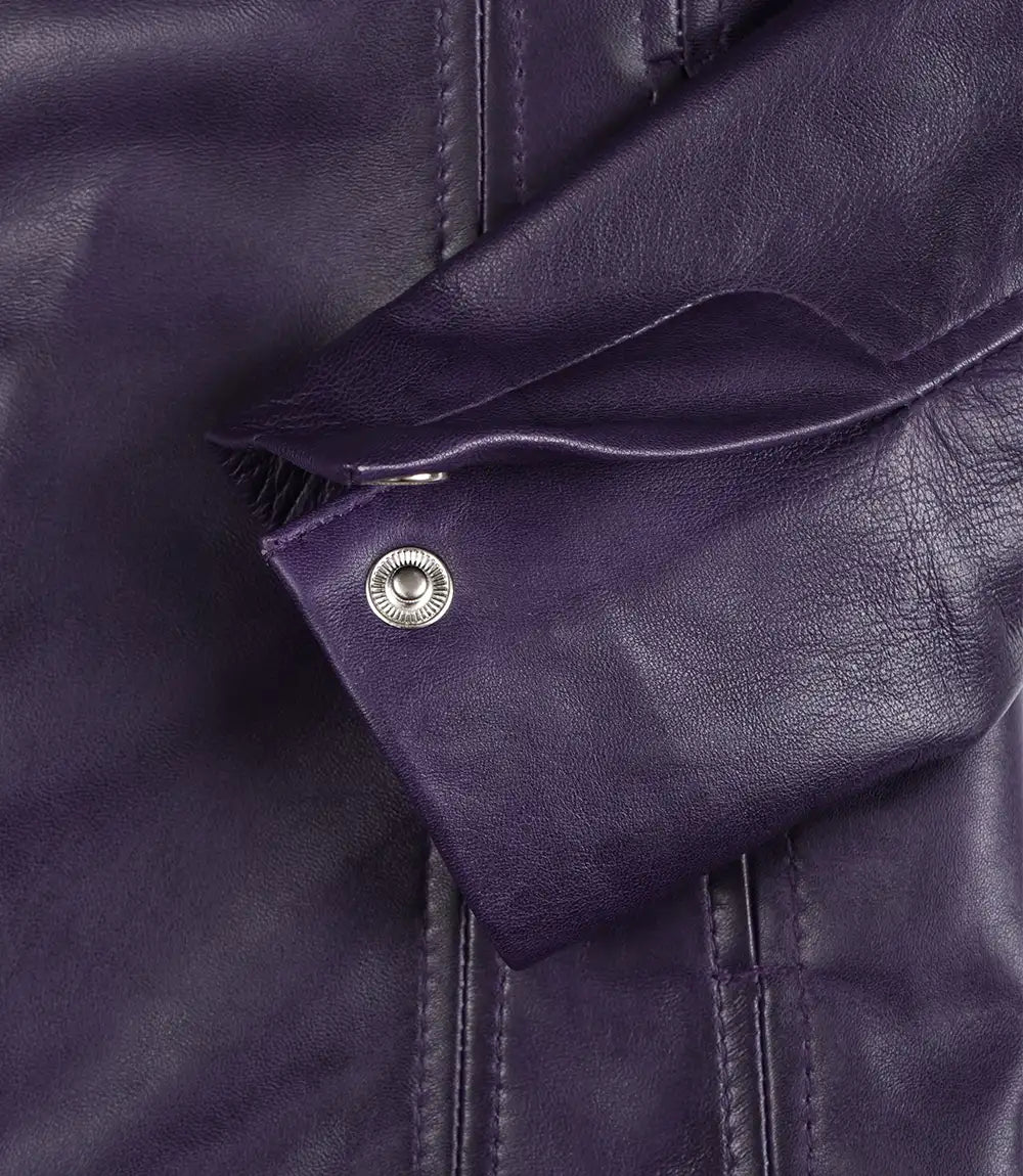 Blazer en cuir violet à trois boutons pour femme
