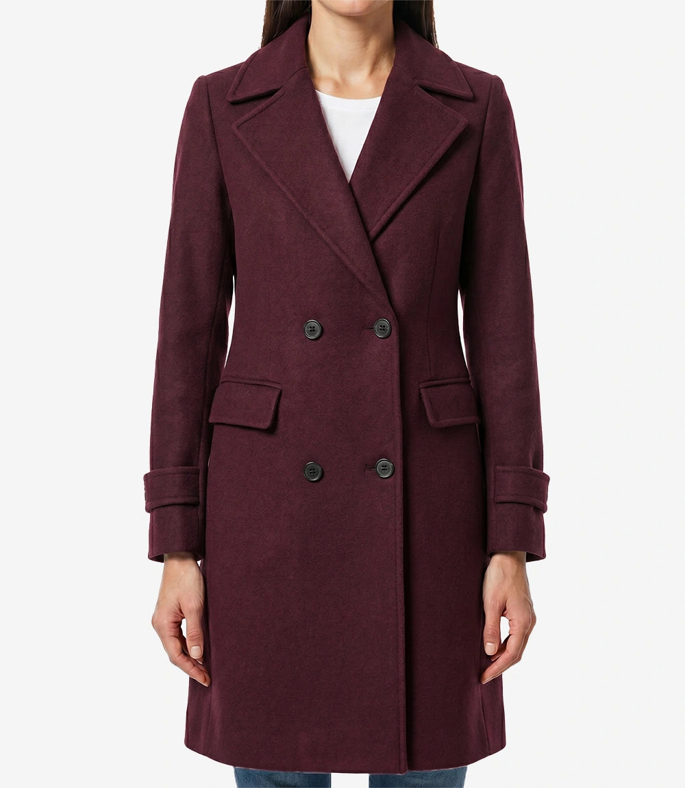 Manteau croisé en laine pour femme – Manteau portefeuille long marron