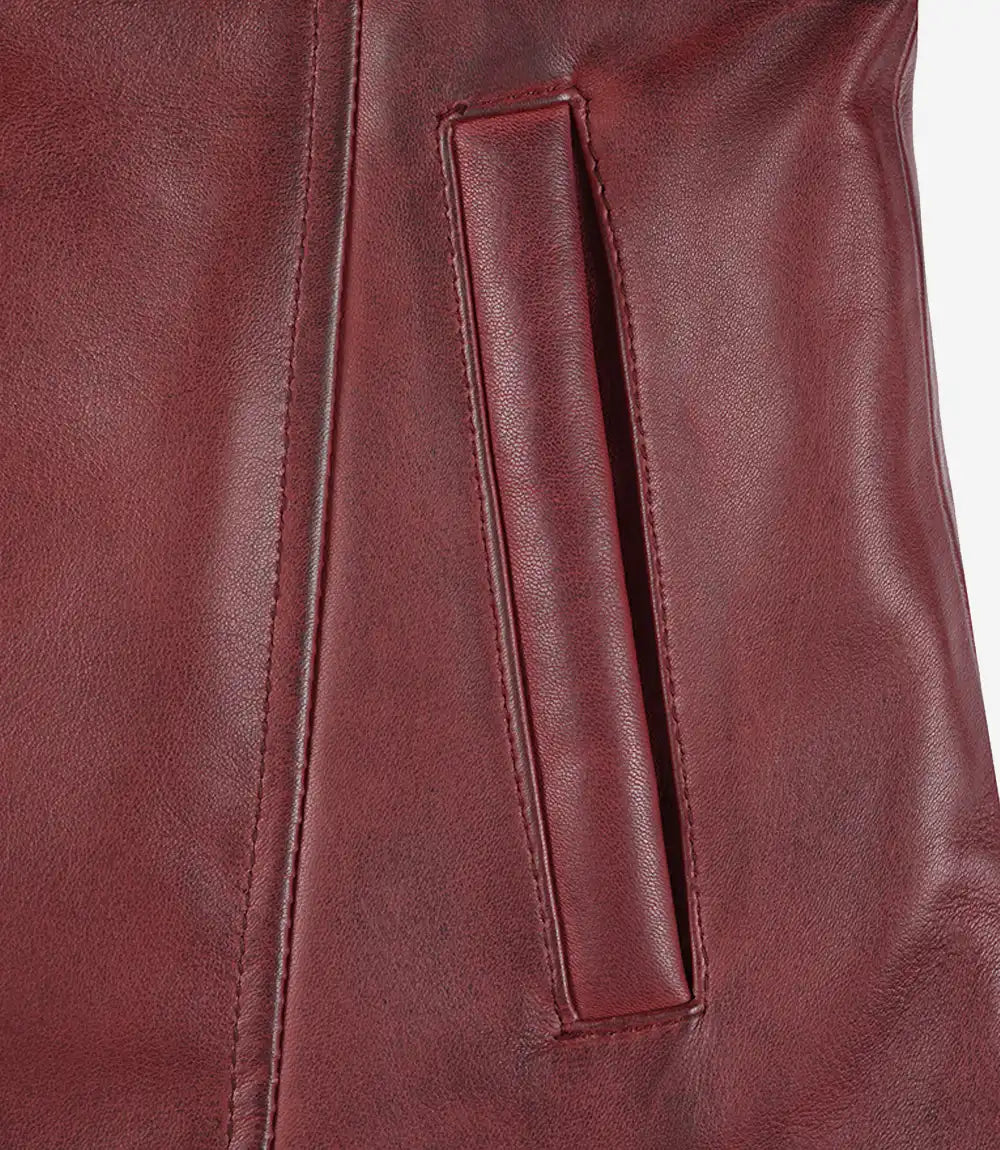 Womens Real Leather Maroon Coat