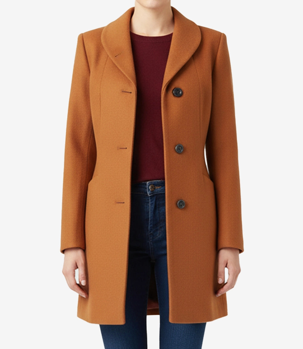 Manteau 3/4 en laine rouille Barbara pour femme