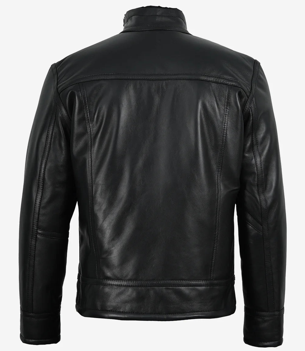 Men’s Black Real Lambskin Leather Jacket with Faux Shearling Lining