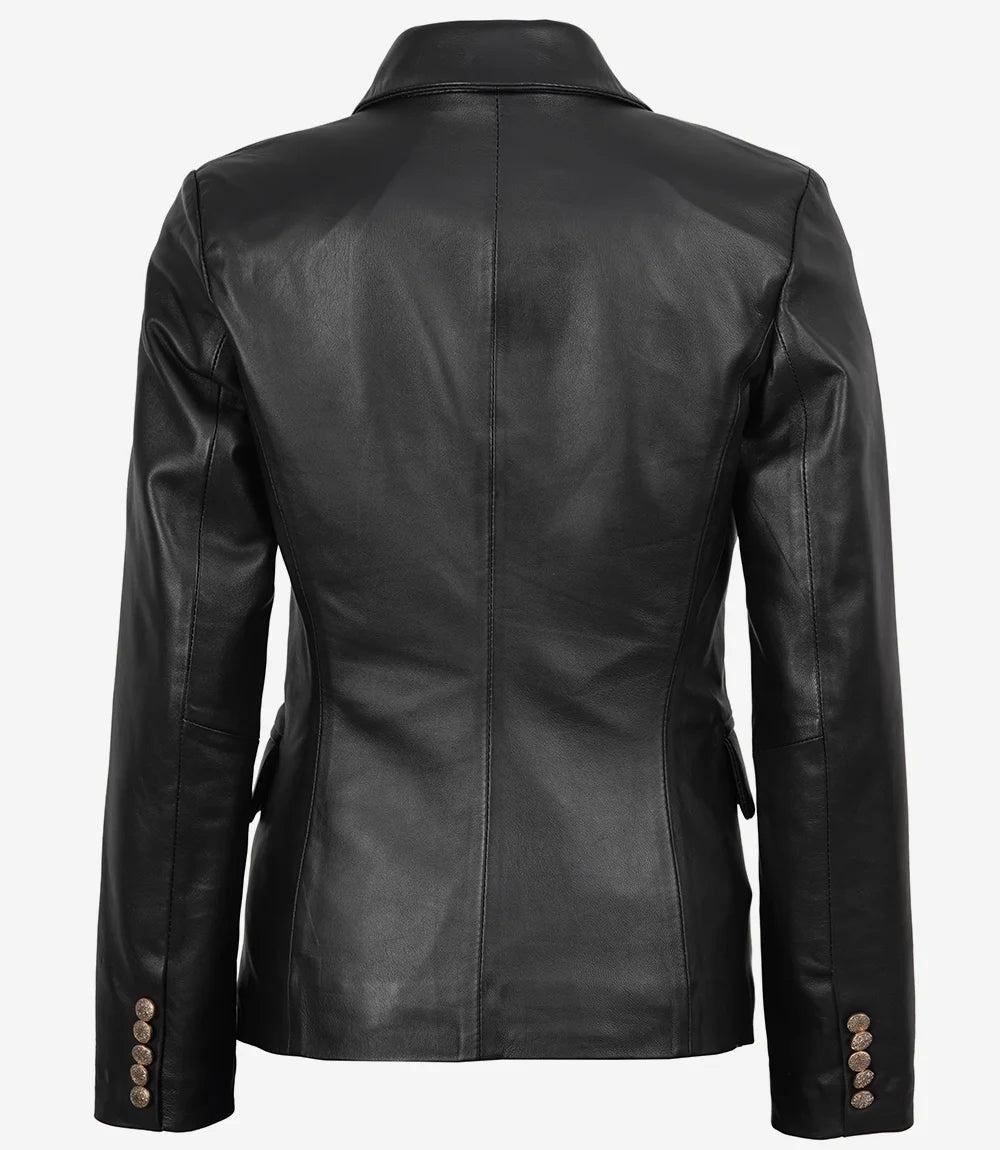 Blazer croisé en cuir noir pour femme Kim