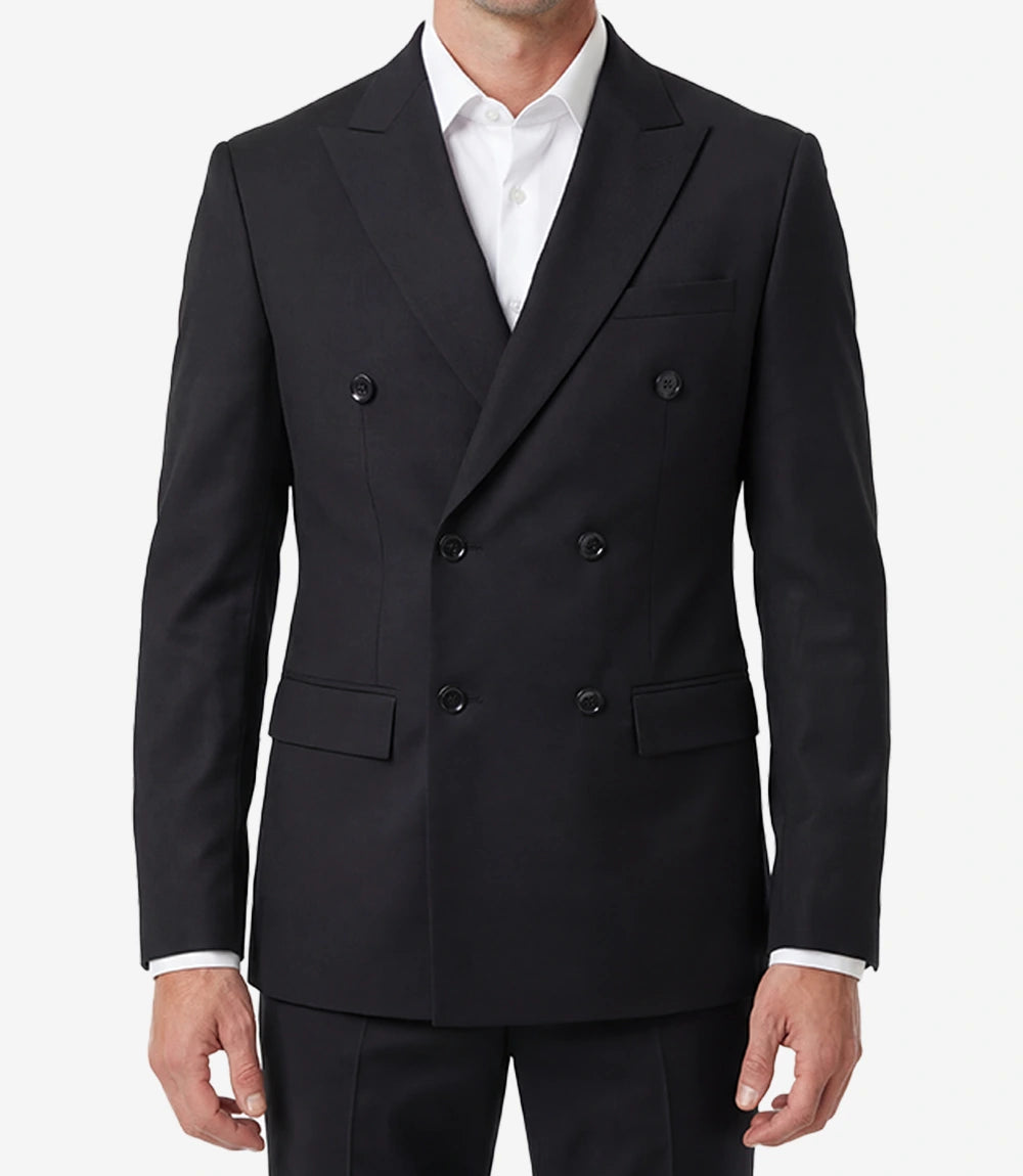 Men's Black Double-Breasted Peak Lapel Two Piece Suit