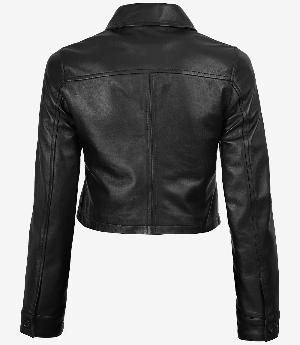 Veste courte en cuir noir pour femme