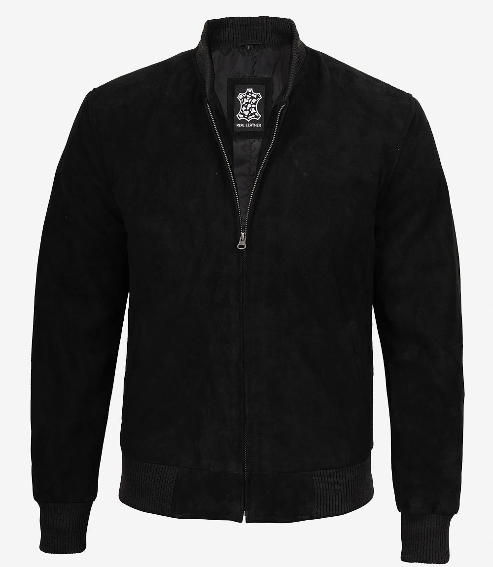 Blouson aviateur en daim noir de qualité supérieure pour homme