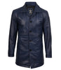 Manteau 3/4 en cuir ciré bleu pour homme