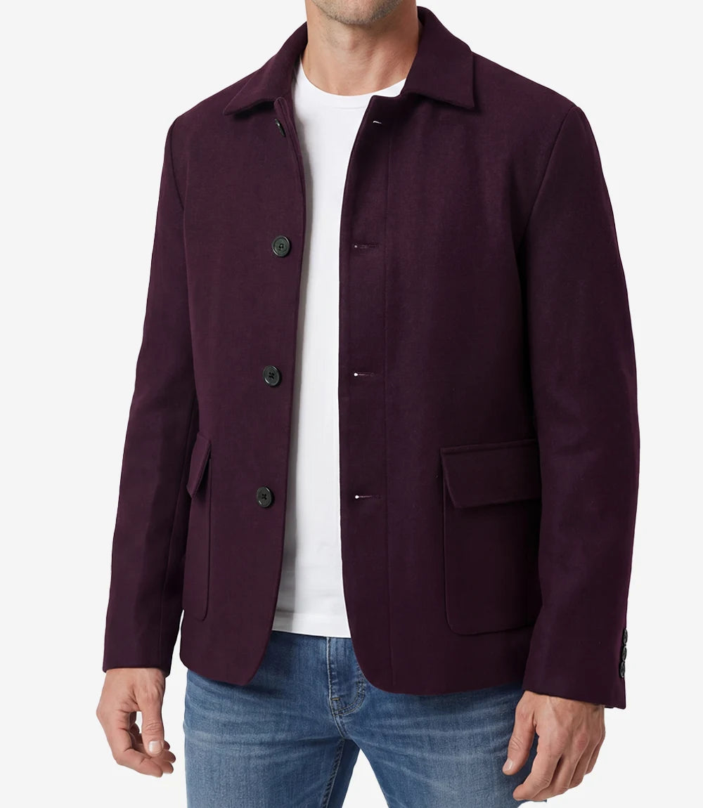 Mens Burgundy Wool Utility Jacket