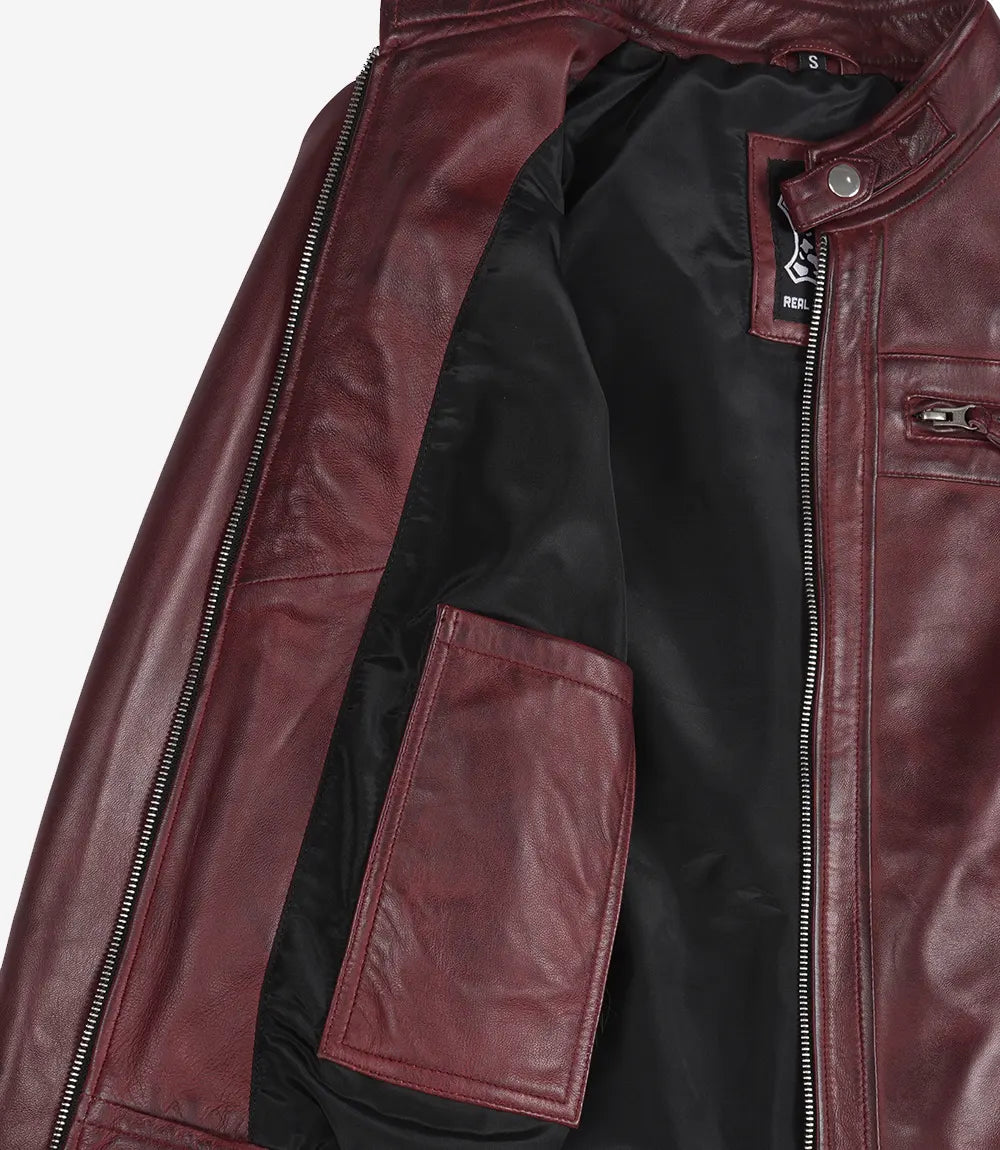 Maroon Womens Real Lambskin Leather Motorcycle Jacket