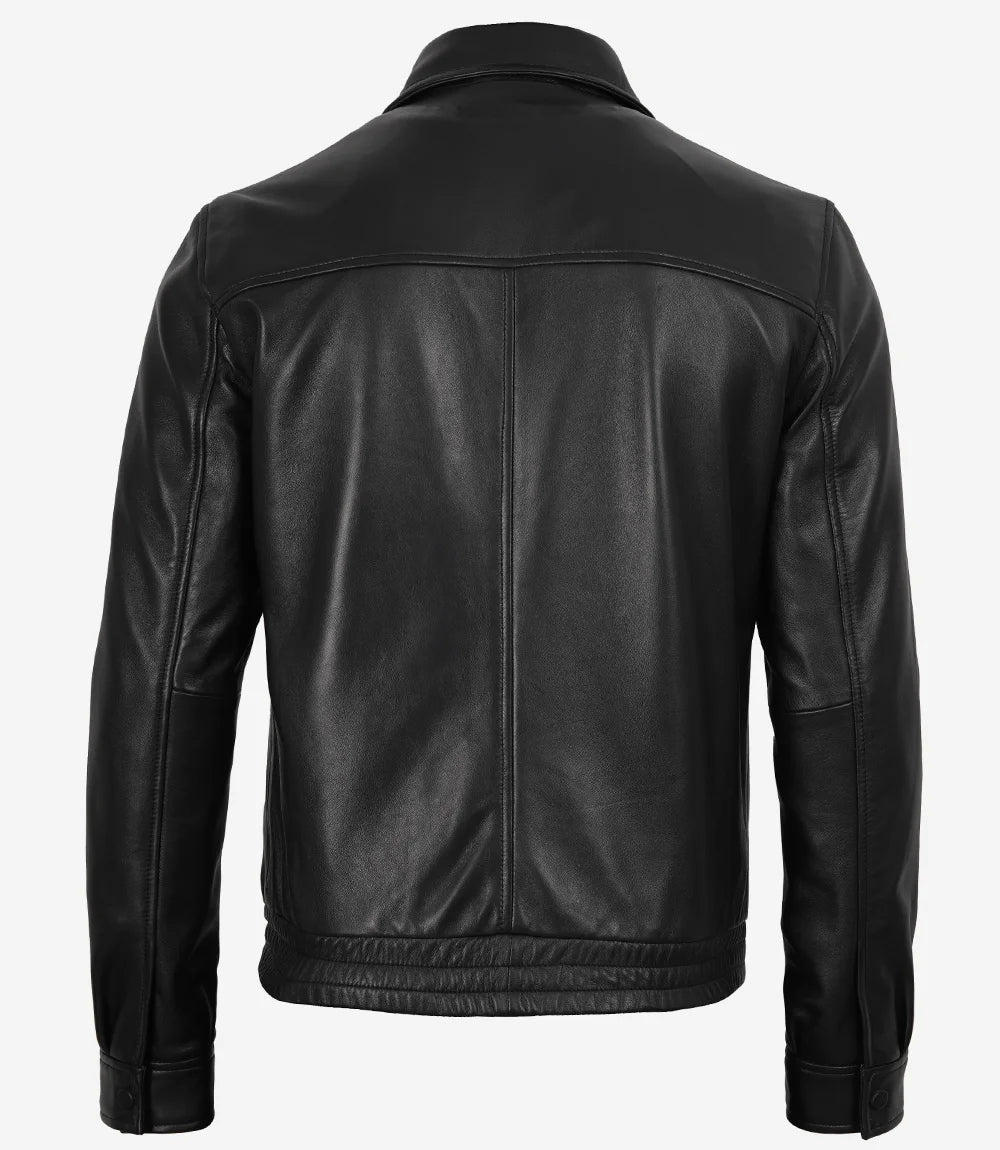 Carlton Men's Black Shirt Collar Bomber Leather Jacket