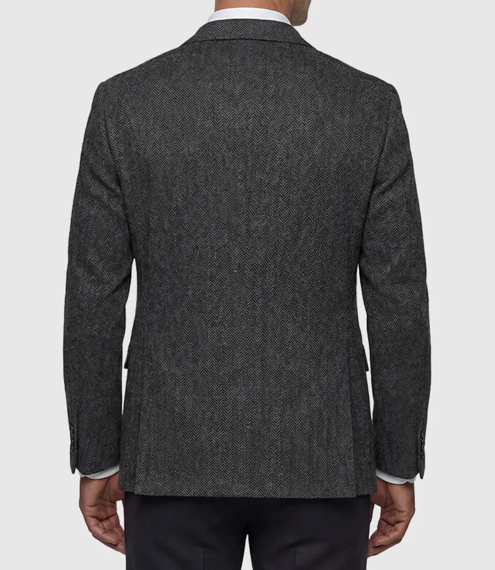 Mens Wool Blend Grey Herringbone Blazer