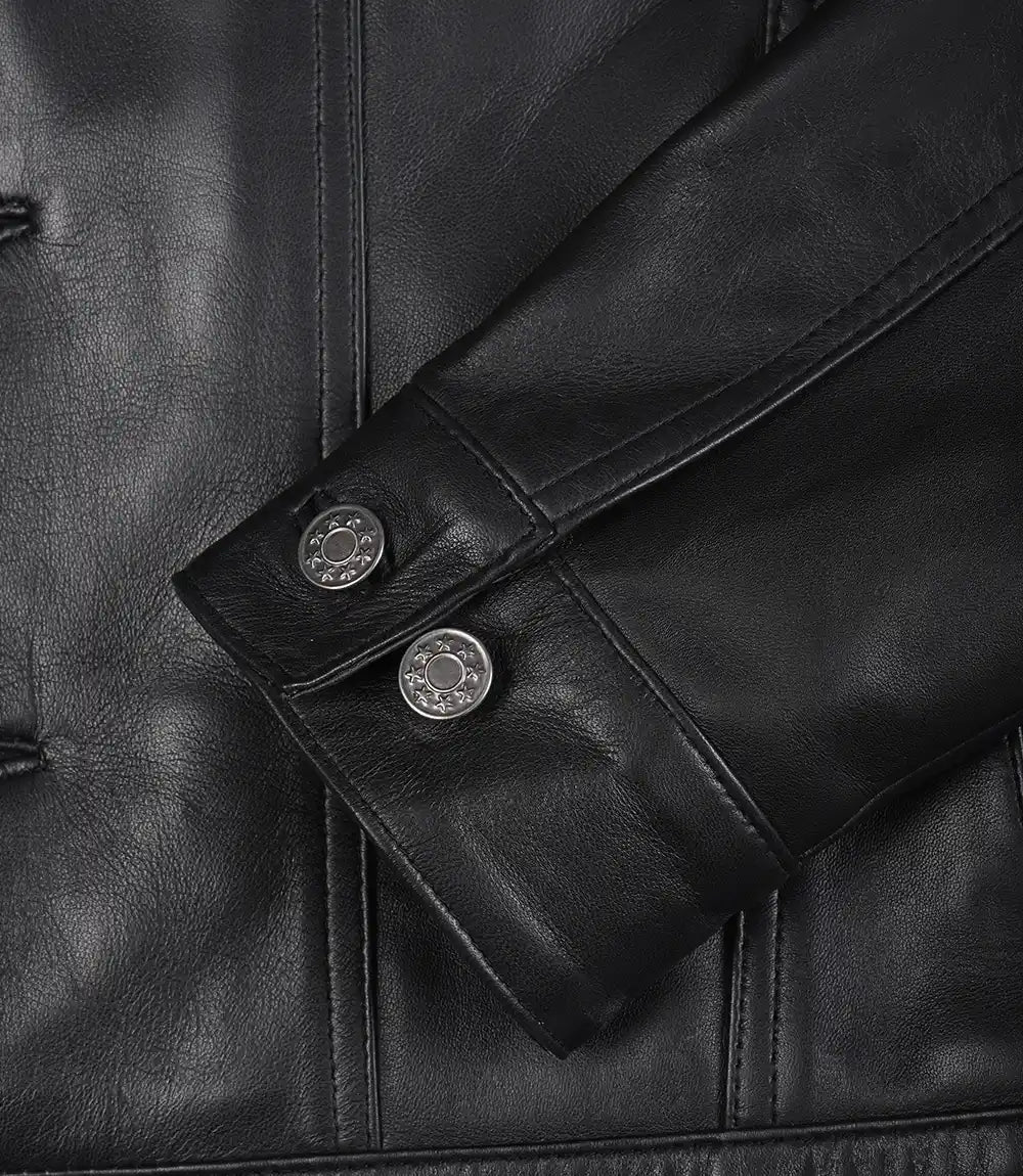 Veste de camionneur en cuir noir à quatre poches pour homme