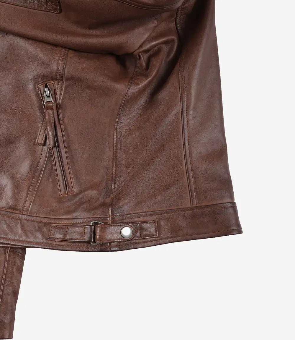 Womens Cognac Real Leather Motorcycle Jacket