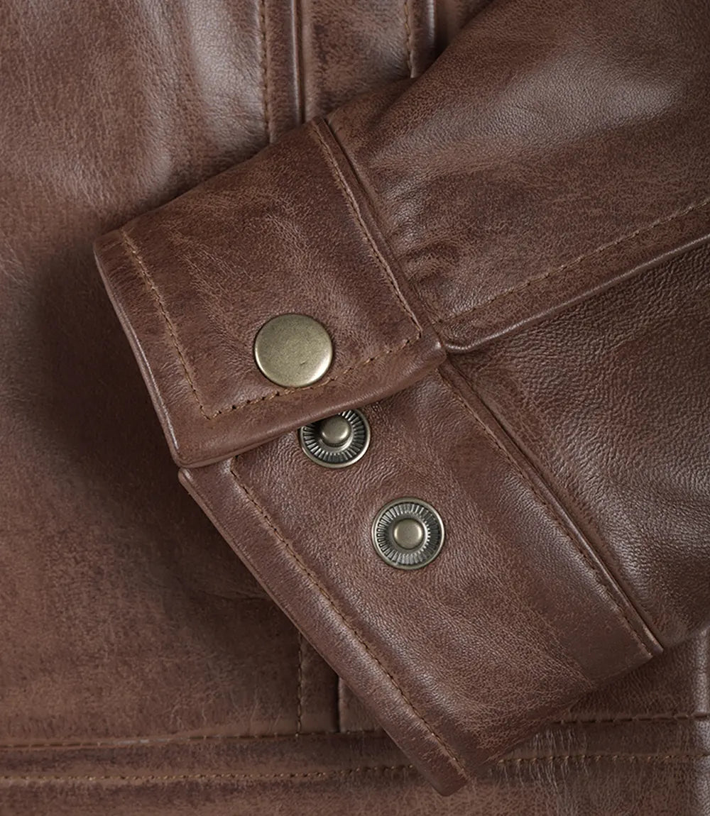 Veste en cuir véritable Reeves Harrington Cognac pour homme