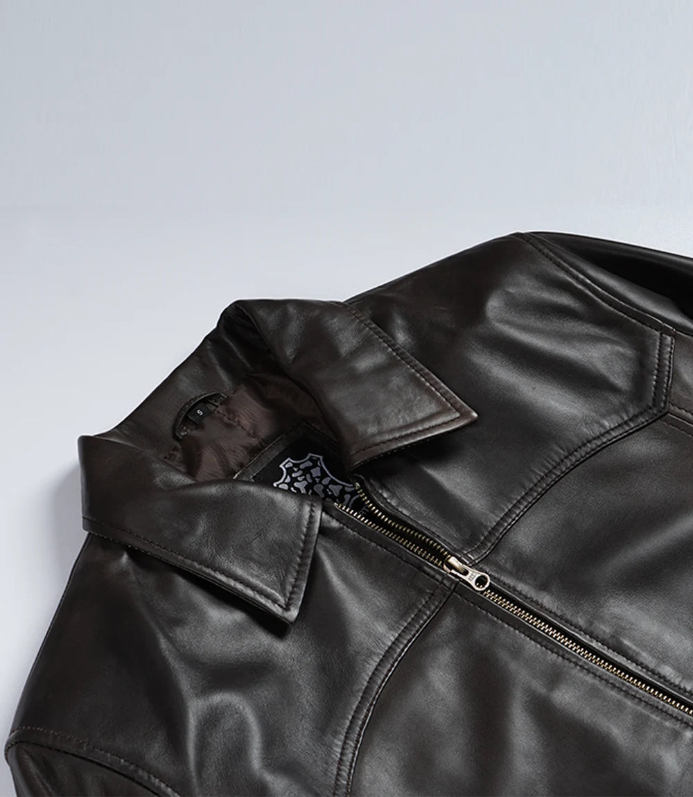 Veste en cuir noir style motard pour homme