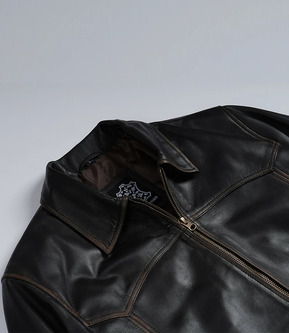Veste en cuir noir style motard pour homme