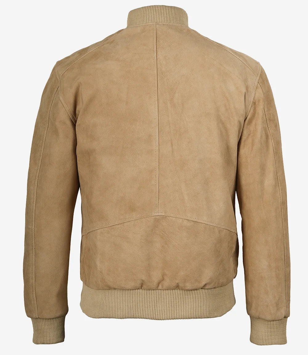 Blouson aviateur en daim camel pour homme