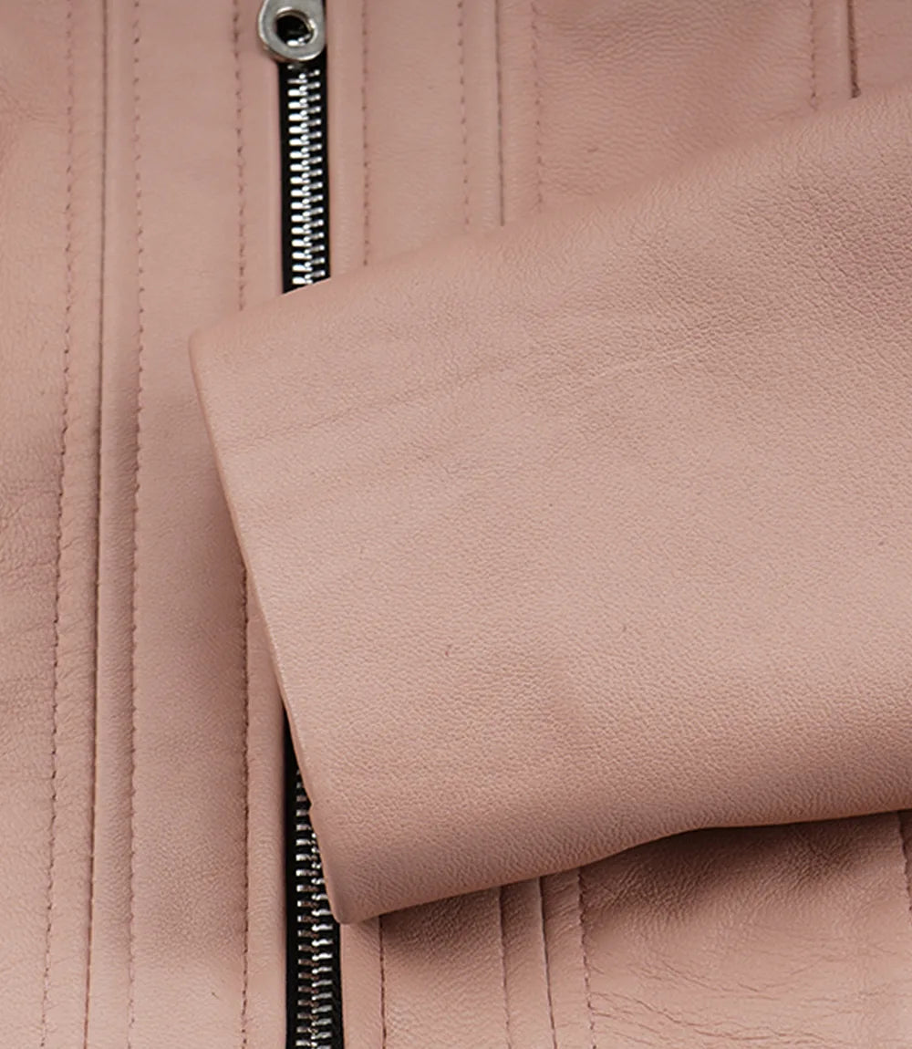 Marsha Women's Cropped Pink Leather Jacket with Shirt Collar