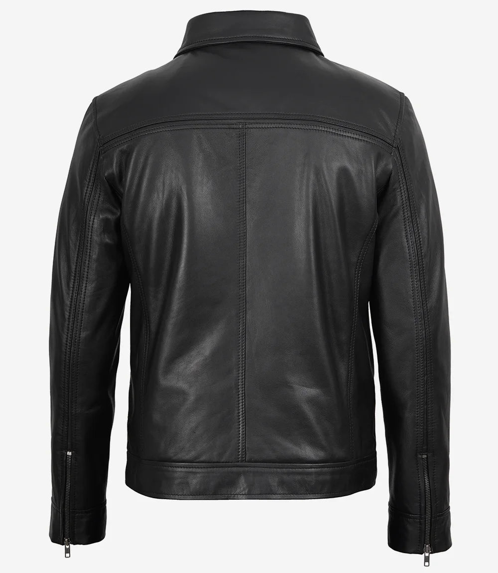 Veste à col chemise en cuir noir pour homme Mark