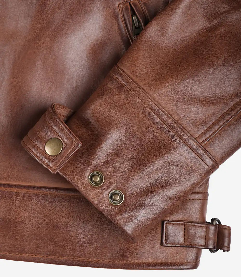 Veste en cuir matelassée style motard marron cognac pour homme
