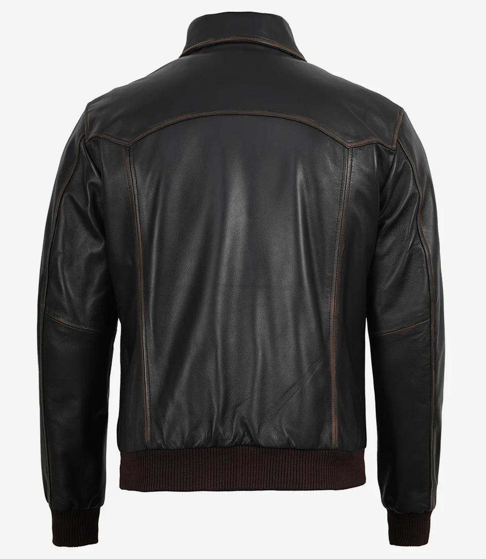 Veste en cuir noir style motard pour homme