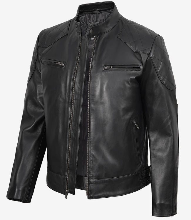 Men's Real Leather Black Biker Style Jacket
