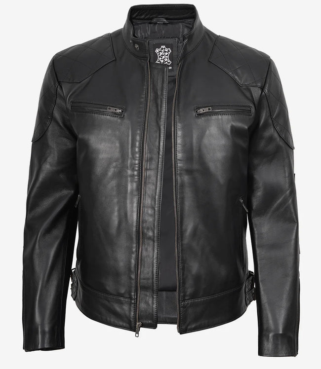 Men's Real Leather Black Biker Style Jacket