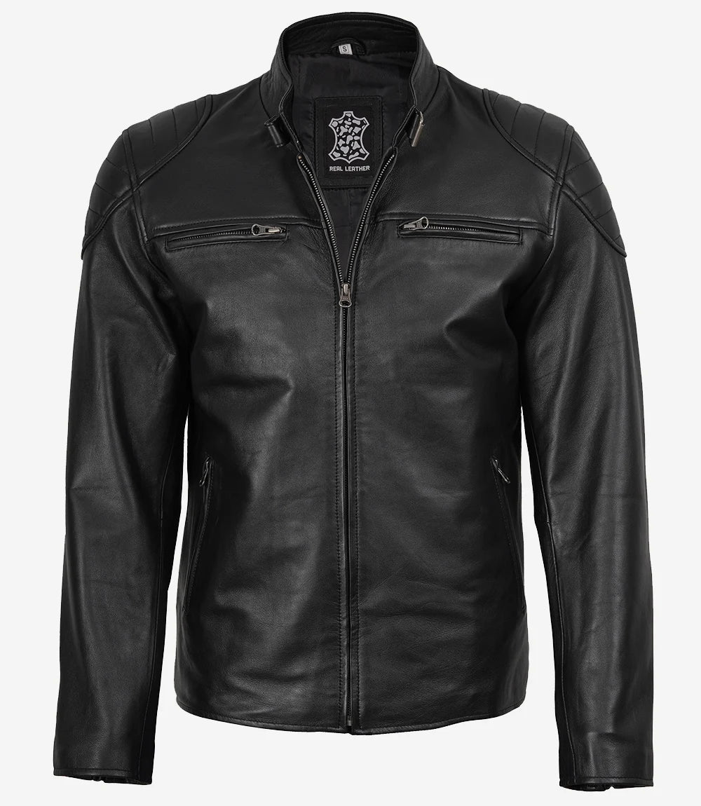 Veste de course en cuir noir pour homme