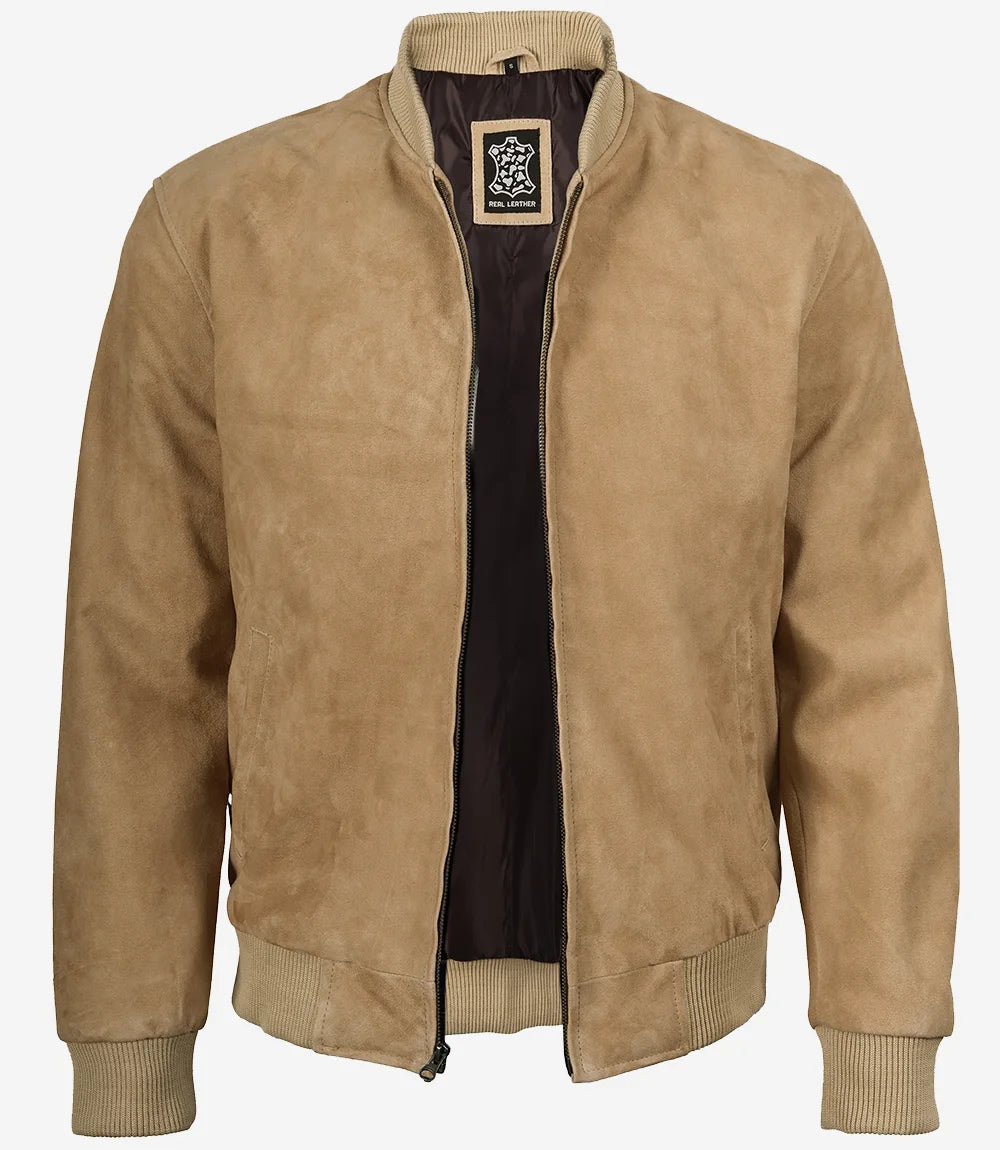 Blouson aviateur en daim camel pour homme
