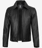 Mens Black Shirt Collar Leather Cowhide Jacket