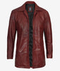 Distressed Leather Maroon Coat Mens