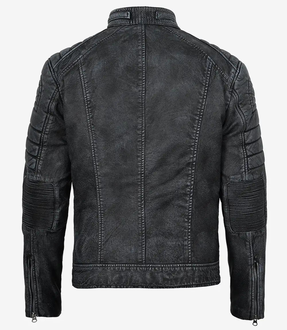 Veste de motard noire en cuir d'agneau véritable pour homme