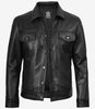 Veste de camionneur en cuir noir à quatre poches pour homme