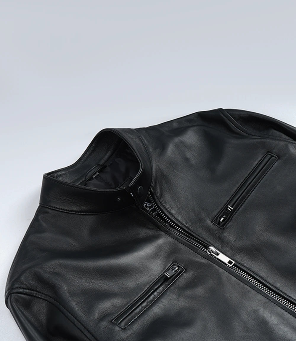 Mens Premium Black Biker Style Leather Jacket