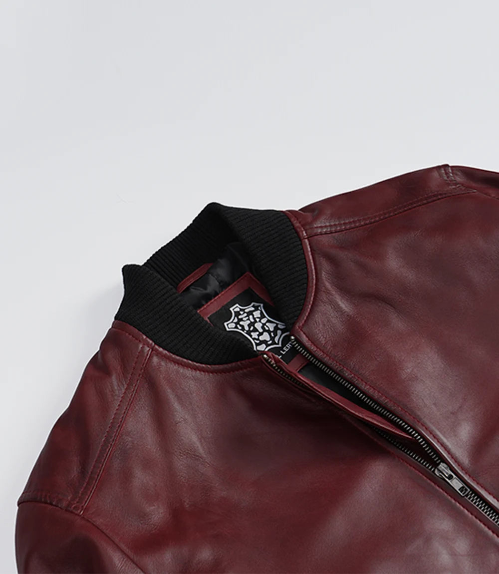 Men’s Burgundy Waxed Leather Flight Bomber Jacket