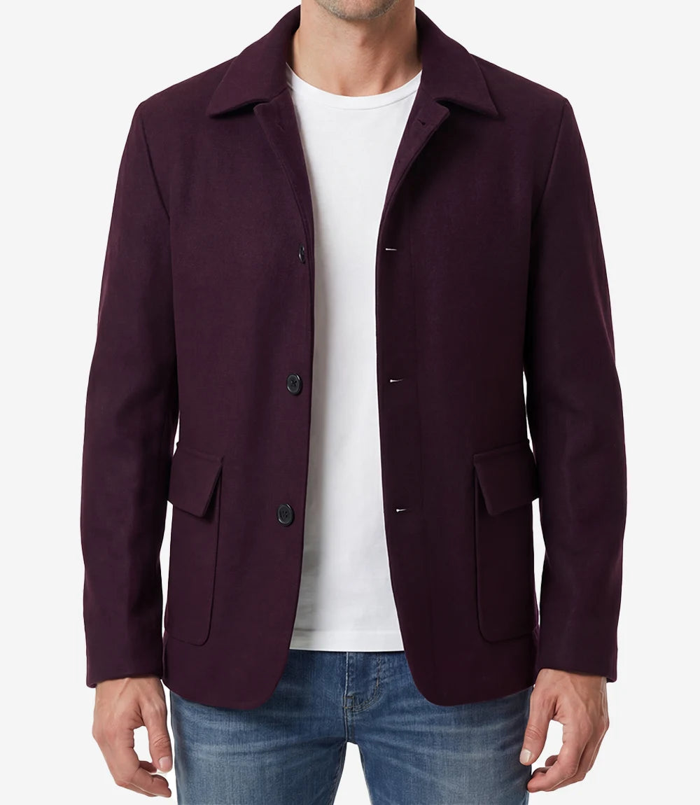 Mens Burgundy Wool Utility Jacket