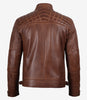 Veste en cuir matelassée style motard marron cognac pour homme