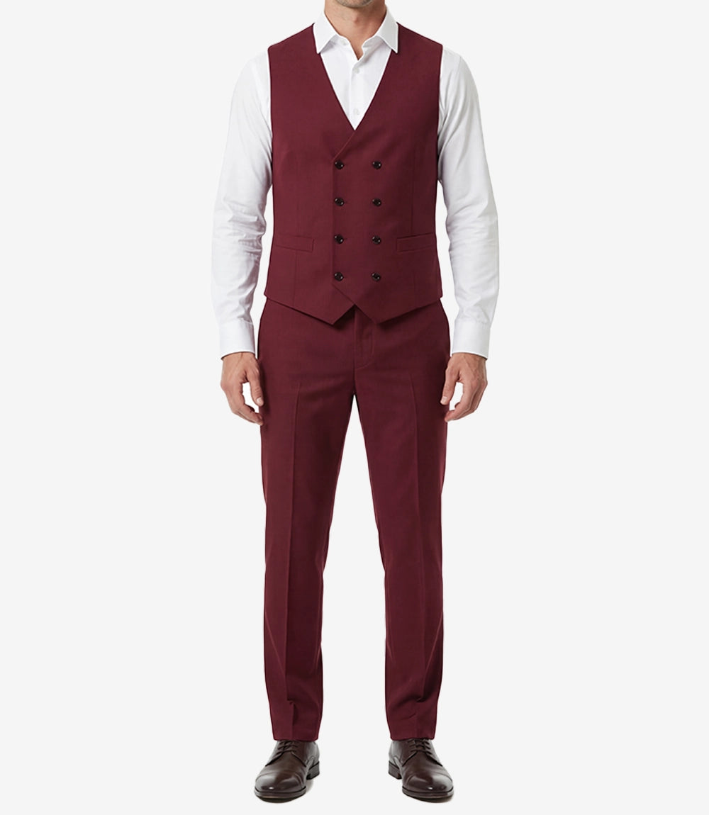 Mens Single Breasted Three Piece Maroon Suit