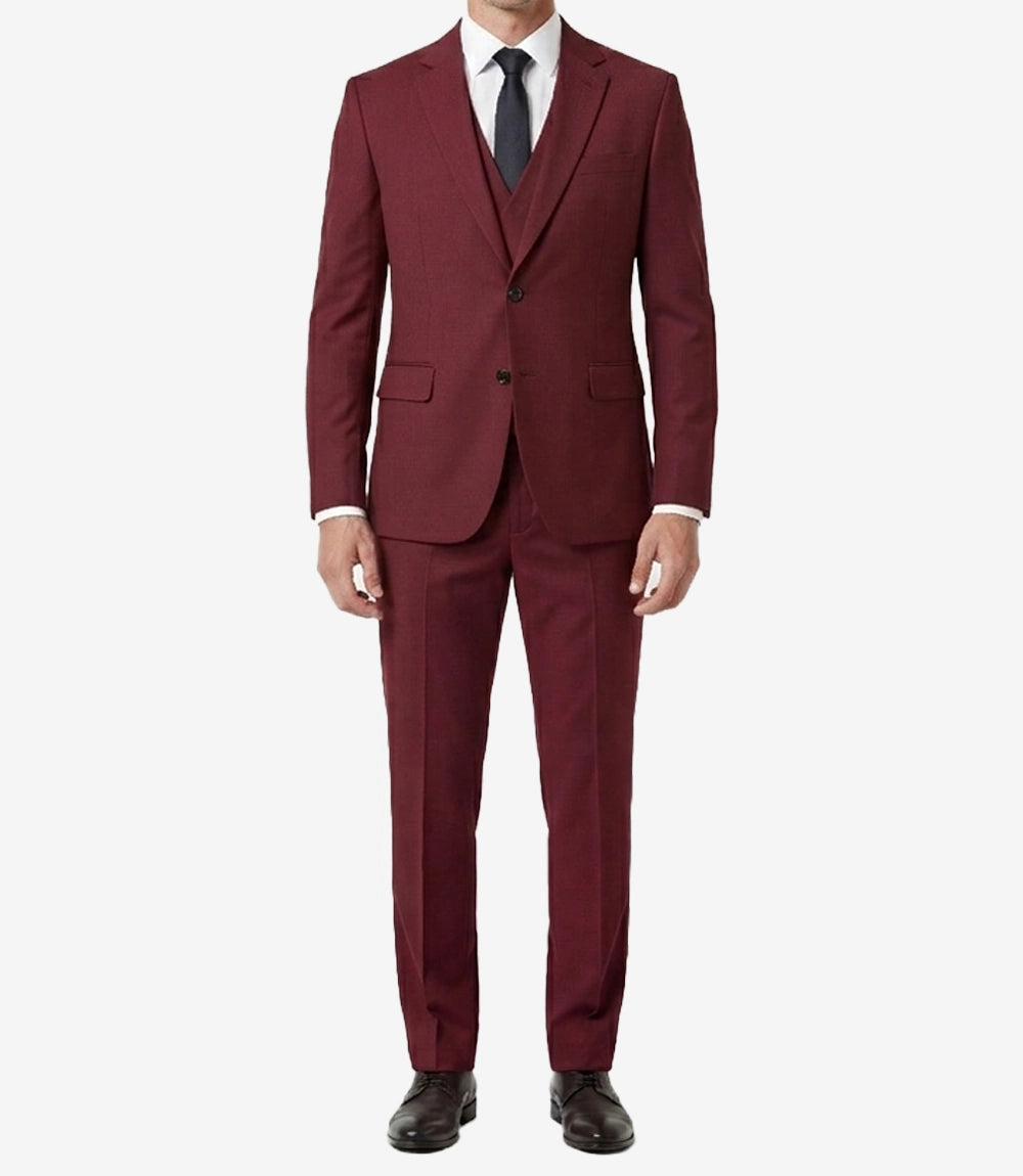 Mens Single Breasted Three Piece Maroon Suit