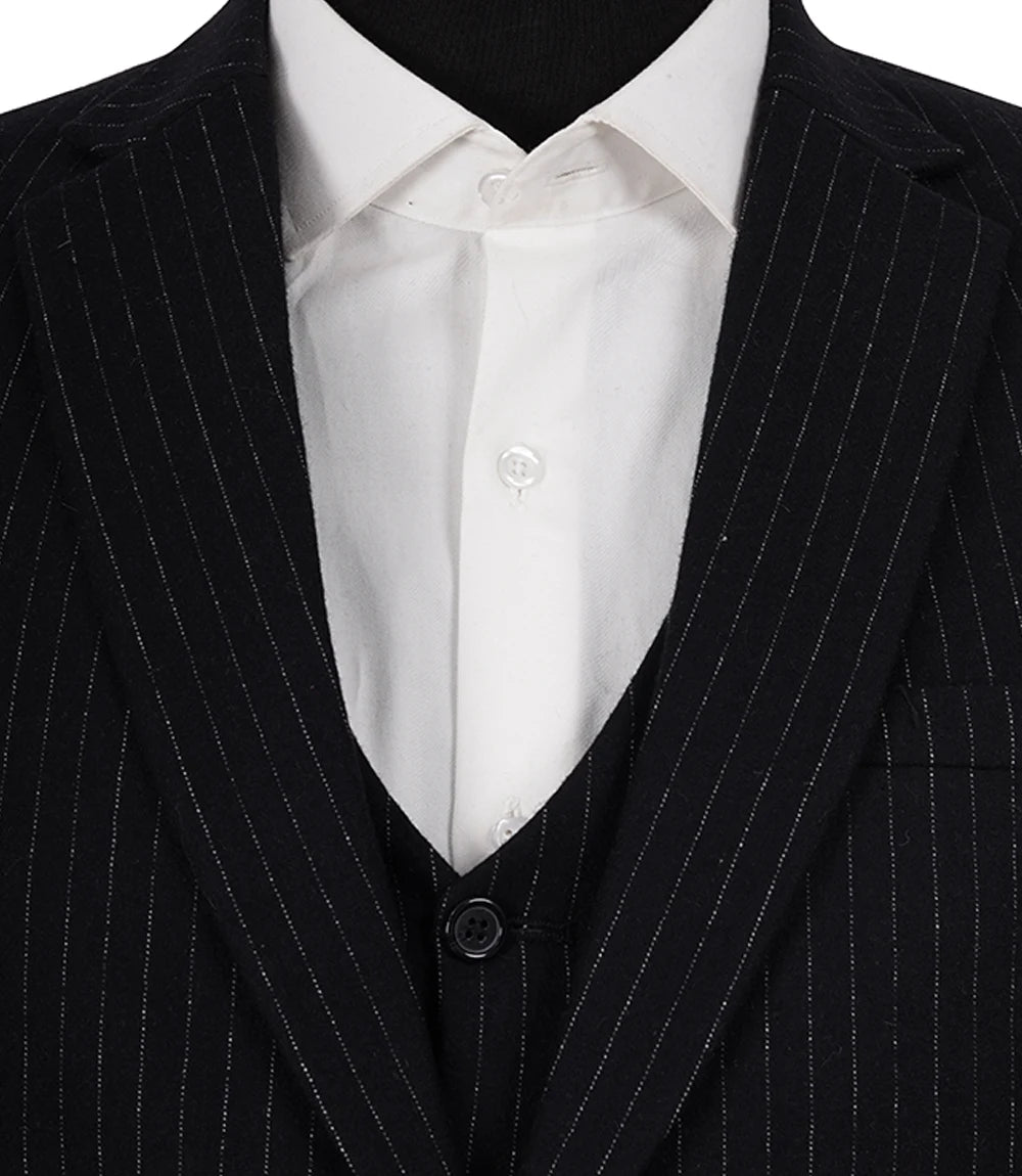 Men's Black Pinstripe Wool-Blend 3-Piece Suit — Notch Lapel